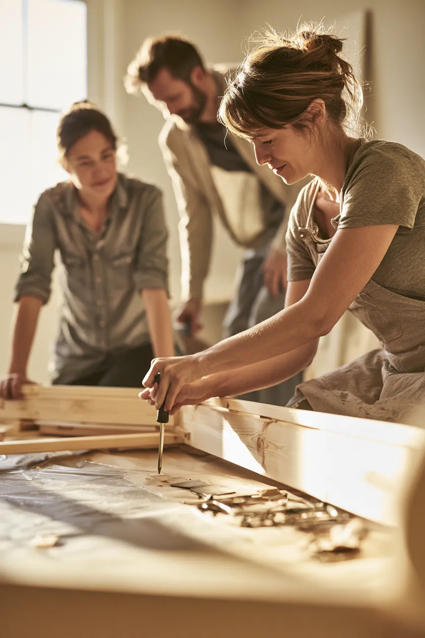 Couple assembling a bed frame in a new bedroom — 2500 dollar loan move-in work
