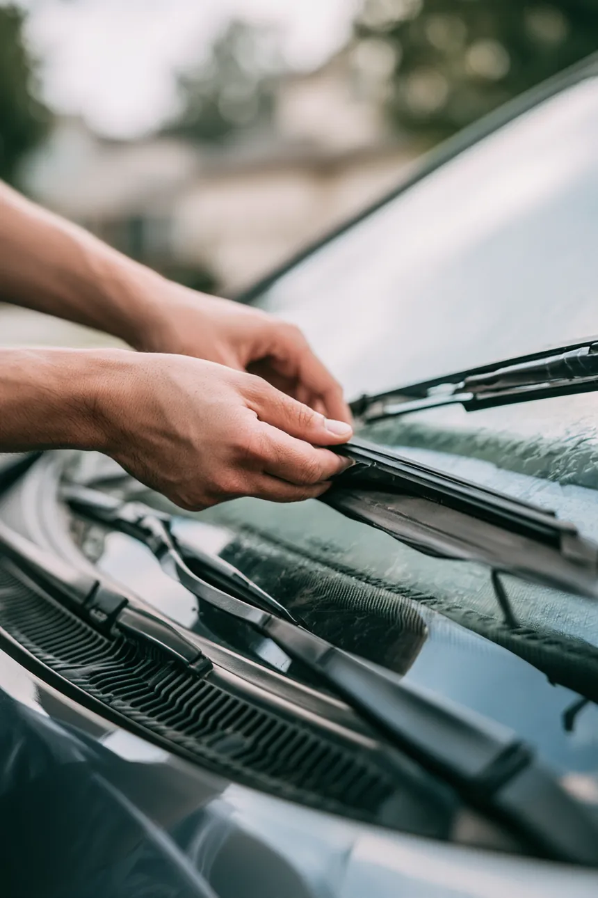 Hands fitting new wiper blades on a car — a typical 500 dollar loan expense