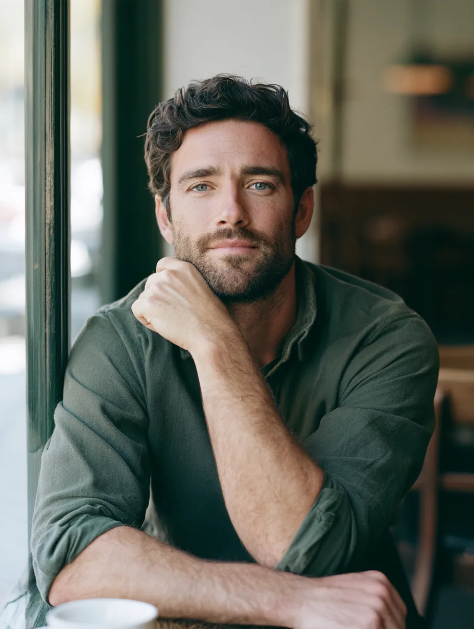 Thoughtful man weighing options at a cafe window — comparing personal loan lenders