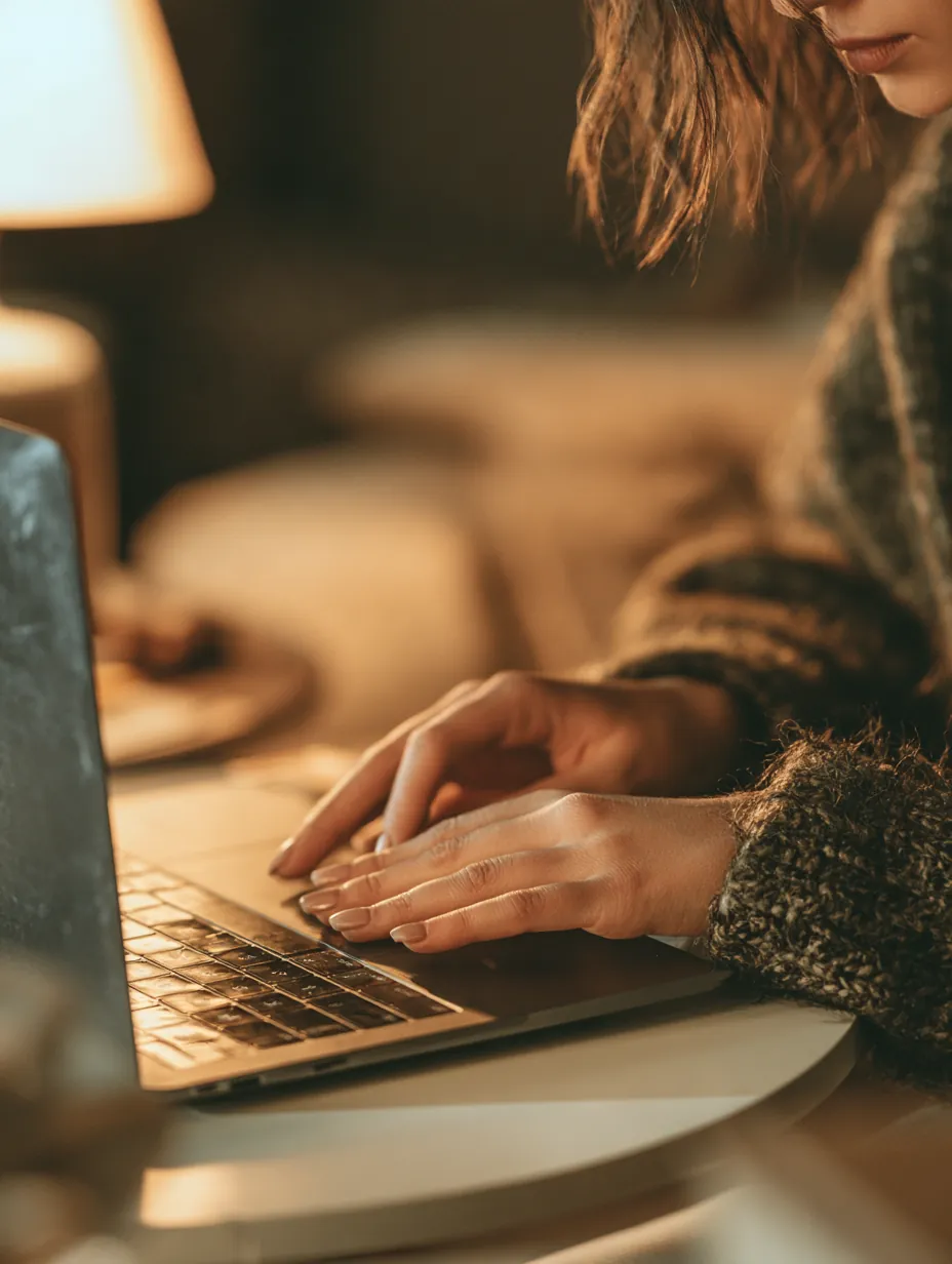 Hands gently closing a laptop lid in soft evening light — your data, handled with care