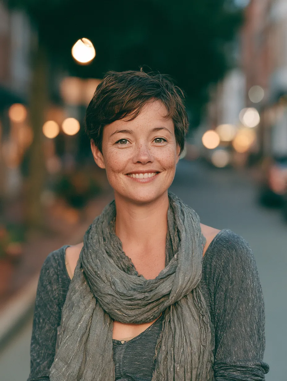 Relaxed smiling woman on an urban street at dusk — Fidelity Funding borrower reviews